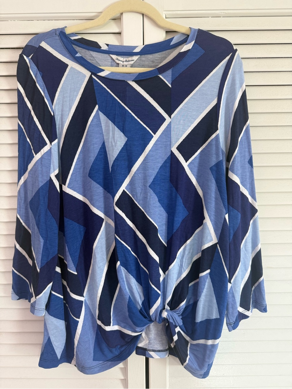 Tommy Bahama Blue Geometric Twist-Knot Long Sleeve Top